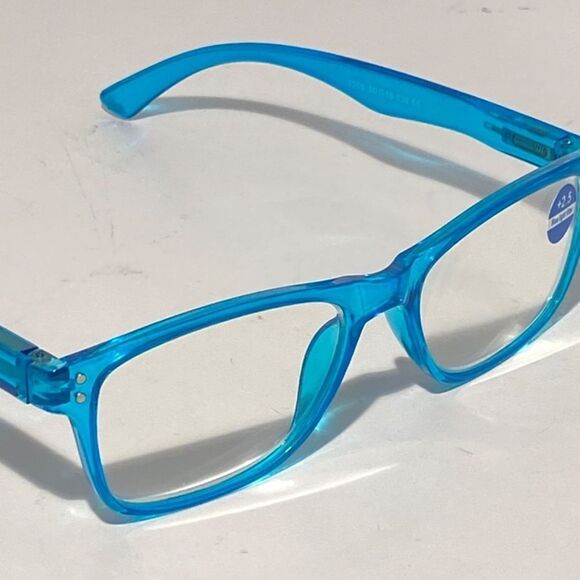 1396 Helen 4.0 Reading Glasses Thin Rectangle Blue light Filter Aqua Frames NWT - Picture 7 of 9